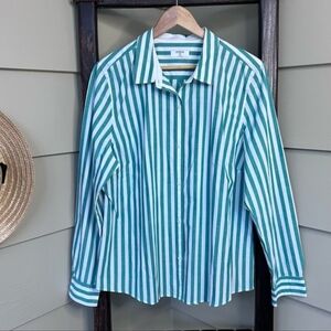 UNTUCKit Button Down Shirts Cole Green & White Stripes Blouse Women's Size 16